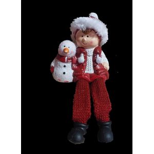 Decoratieve kerstbeeldje sneeuwpop met kind 16 cm lang