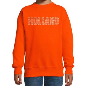 Glitter Holland sweater oranje met steentjes/rhinestones voor kinderen - Oranje fan shirts - Holland / Nederland supporter - EK/ WK trui / outfit 142/152 (11-12 jaar)