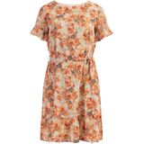 Usha - Zomerjurk - Crème / Grijs / Donkergrijs / Oranje - Bloemenprint - Knielengte