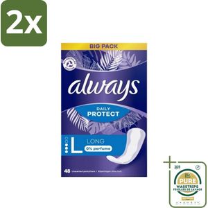 Always - Inlegkruisjes - Long - 0% Parfum - 48 Inlegkruisjes - Voordeelverpakking - 2 stuks - Inlegkruisjes lang - Parfumvrije inlegkruisjes