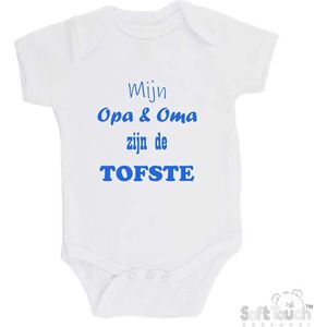 100% katoenen Romper ""Mijn Opa & Oma zijn de TOFSTE"" Jongens Katoen Wit/blauw Maat 68/74