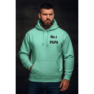 Hoodie “No. 1 Papa” – Mintgroen / S – Heren Trui – Comfortabel & Perfect Cadeau voor Vaderdag of Verjaardag