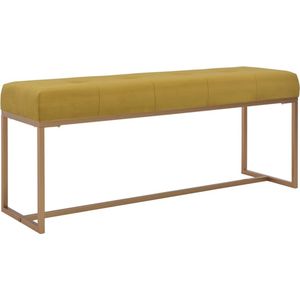 Bankje - fluweel mosterdkleurig - ijzeren frame - fluwelen stof - modern - met knopen - knoopjes - comfortabel - duurzaam -  goud - elegant - 120 x 36 x 51 cm (B x D x H)