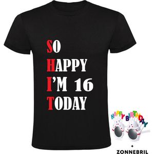 So Happy I'm 16 Today Heren T-shirt met leuke zonnebril - shit - feest - verjaardag - cadeau - verjaardagscadeau - 16 jaar