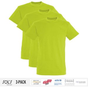 3 Pack Sol's Heren T-Shirt 100% biologisch katoen Ronde hals Appelgroen Maat S