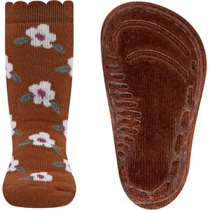 Ewers Antislipsok - Lichtbruin - Bloemen Wit/Groen - Bewerkte Rand - Siliconenzool-27/28