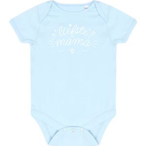 Moederdag cadeau - Romper voor Baby's - Jongens & Meisjes - Cadeau voor De Liefste Mama met witte opdruk - Ronde hals - Korte mouwen - Verkrijgbaar in maten van 0-3 maanden t/m 12-18 maanden - Diverse kleuren: Zwart, Fel Roze, Licht Roze & Blauw