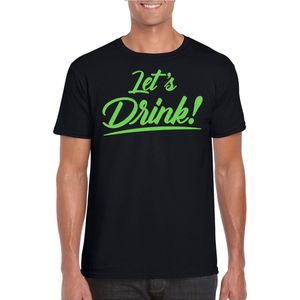 Bellatio Decorations Verkleed T-shirt voor heren - lets drink - zwart - groene glitters - glamour S