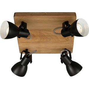 Briloner Leuchten ARBO - plafondlamp - spot draaibaar - 4-lichts GU10 max. 35W - Materiaal: hout en Metaal - Kleur: zwart