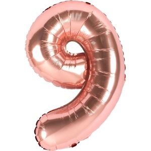 Festivz Rose Goude Cijfer Ballon 9 - Rose Goud – 81 CM - Decoratie – Feestversiering – Rose Gold - Verjaardag - Bruiloft - Feest