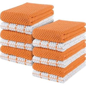 SHOP YOLO-keukendoek-12 Set - 38 x 64 cm - 100% Ring Gesponnen Katoenen Superzacht en Absorberend Schotelantennes-Theedoeken en Barkrukken-Oranje -