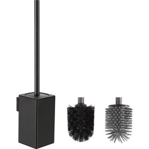 Toiletborstel zwart, wc-borstel wandmontage, toiletborstel siliconen wand uniek vierkant design inclusief 2 borstelkoppen