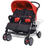 The Living Store Kinderwagen - Comfortabele tweelingwagen - Rood/Zwart - 80x96x104cm - Staal/Oxford stof