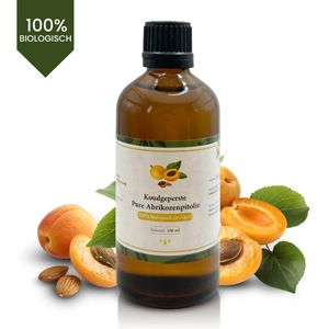 Abrikozenpitolie 100% Biologisch - 100ml in Duurzame Glazen Fles - Koudgeperst en Puur - Apricot Oil voor Huid, Haar, Gezicht en Lippen