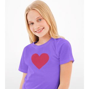 T-shirt voor meisjes met love hart | Paars | Rood | Maat 134