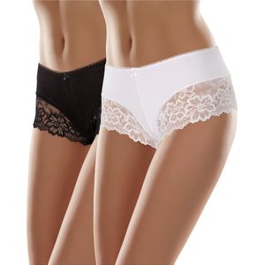 Merry Style Dames Boxershort Onderbroek - Katoen - Regular Taille - 2-Pack - MS-GAB-107-Boxer-2P - (2Pack) Zwart/Wit - S