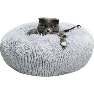 Huisdierenbed Kattenhol 40cm - Zacht Pluche - Rond Design - Antislip - Wasbare Huisdierenmand (S - Licht Grijs)