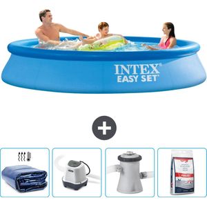 Intex Rond Opblaasbaar Easy Set Zwembad - 305 x 61 cm - Blauw - Inclusief Solarzeil - Zoutwatersysteem - Zwembadfilterpomp - Zwembadzout