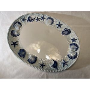 BellaCeramics 1576 | schaal schelpen | blauw ovaal | grote schaal | Italië - Italiaans keramiek servies |44 x 31,5 cm H 2,5 cm