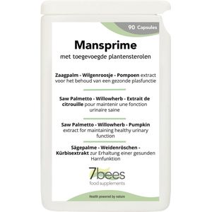 7Bees - Mansprime - 90 Vega-capsules - Prostaat & Urinewegen - Complete formule met Zaagpalm, Pompoen, Wilgenroosje, Zink, Curcuma, Lycopeen, Beta-sitosterol, Lijnzaad en Soja