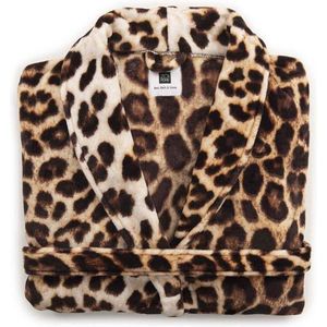 Leopard Badjas Lang - Flanel Fleece - Maat M - Brown - Badjas Dames - Badjas Heren