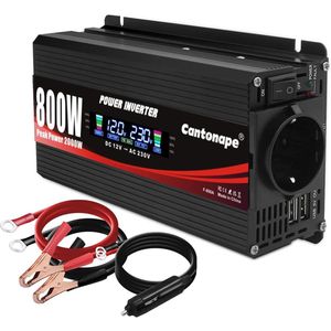 800W Spanningsomvormer DC 12V naar AC 230V met EU-aansluiting & LCD-display voor auto