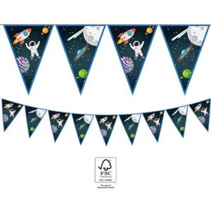 Vlaggenlijn - Slinger - Space - Ruimte - 2,3 meter - 9 vlaggen - Kinderfeestje - Thema feestje - Raket - Astronaut - Vlaggetjes