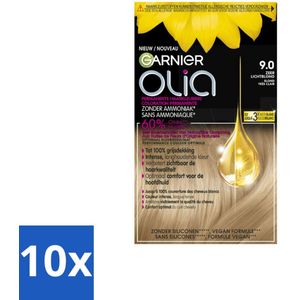10 x Garnier - Olia 9 - Haarkleuring - Zeer Lichtblond - Zonder Ammoniak - Intense Langhoudende Kleur - Haarkleuring - Permanent Haarkleuring - Zonder Ammoniak - Grijsdekking - Intense Kleur