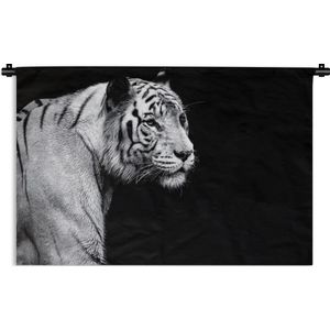 Wandkleed Dierenprofielen in Zwart-Wit - Dierenprofiel tijger in zwart-wit Wandkleed katoen 180x120 cm - Wandtapijt met foto XXL / Groot formaat!