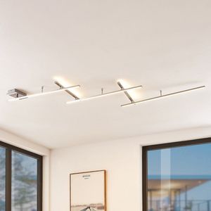 Lindby - LED plafondlamp - 1licht - staal - H: 6 cm - gesatineerd nikkel - Inclusief lichtbron