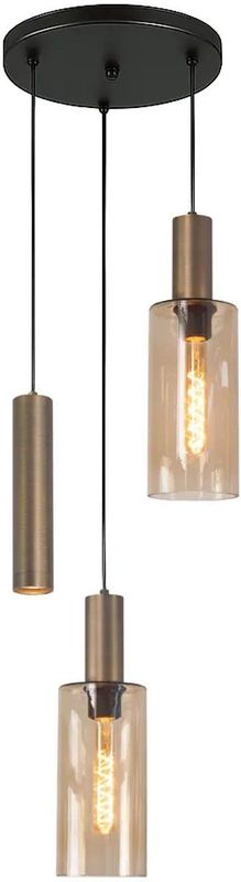 Highlight - Perugia - Hanglamp - Geborsteld Brons - 3-lichts - Amber Glas