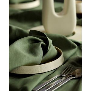 VANLINNEN - Linen Olive green tablecloth - natural 100% linen - 180cm x 430cm - Groen tafelkleed - 100% linnen