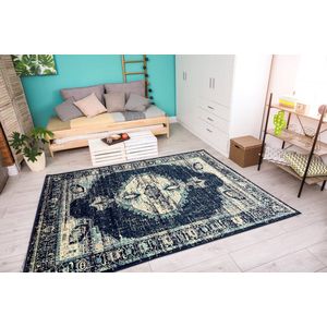 Aledin Carpets Fasa - Vintage Vloerkleed 160x230 cm - Blauw - Laagpolig - Tapijten woonkamer