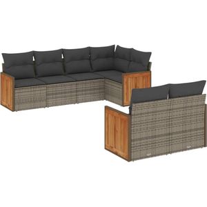 vidaXL - 7-delige - Loungeset - met - kussens - poly - rattan - grijs