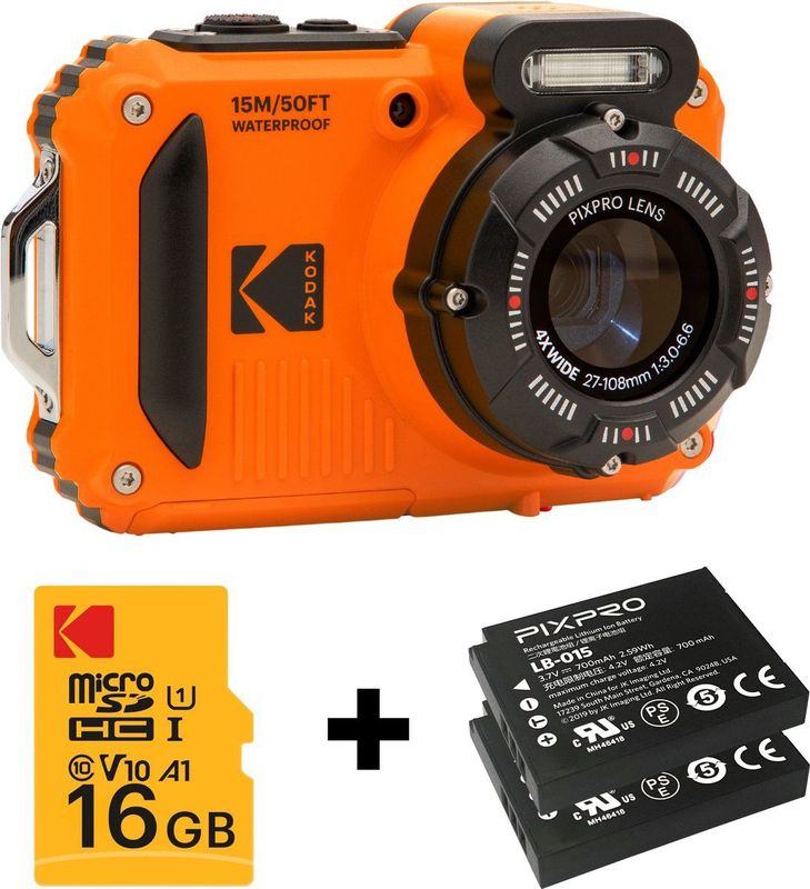 KODAK Pixpro WPZ2 Onderwatercamera - Waterdicht - 16 Megapixel - 720p HD - Inclusief 2 Accu's en 1 microSD-kaart