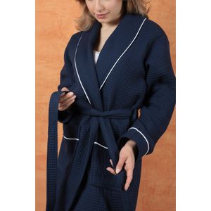 Betully ® - Unisex Wafelbadjas - Badjas van 100% Turks katoen -Wafelbadjas voor dames en heren - L/XL maat - Kamerjas - Sjaalkraag - Badjas voor dames - Badjas voor heren - Maat L / XL - Navy