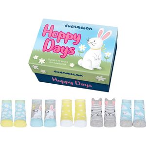 Babysokken - Hoppy Days - 0-12 Maanden - 5 Paar Baby Sokjes - Konijntjes - Haasjes - in Geschenkdoos