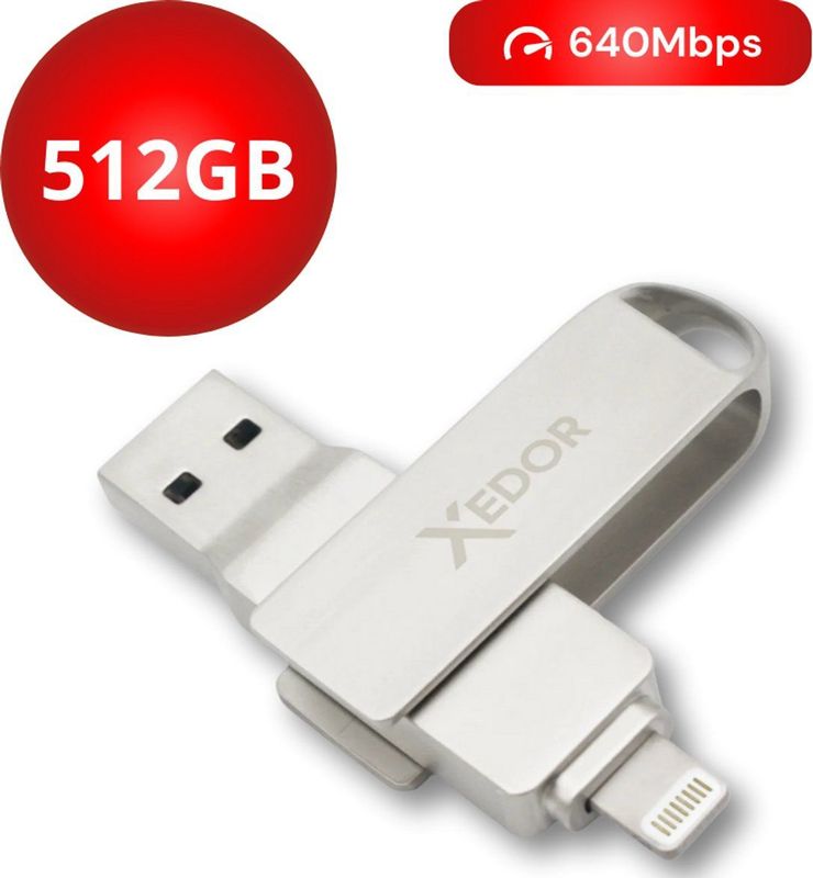 Xedor Lite - USB Stick - 512 GB - 640 Mbps - Lightning en USB A