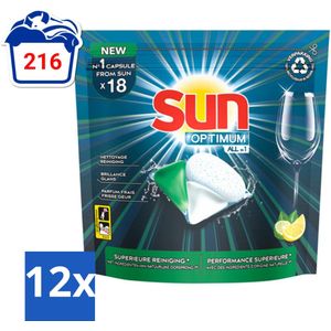 Sun Optimum - All-in-1 - Vaatwasmiddel - Capsules - Citroen - 18 Capsules - Voordeelverpakking - 12 stuks