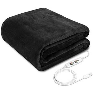 Actania Elektrische Onderdeken - 45 x 80cm - USB - Thermostaat - 1 Persoons - 3 Warmte Standen - 3 Snelheids Timing - Mink Fluweel - Extra Snelle Opwarming - Zwart