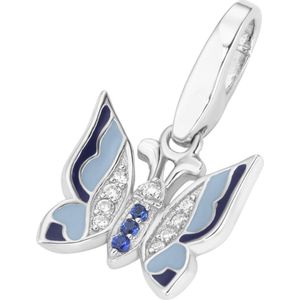 Charm | bedel | vlinder | zilver | emaille | zirkonia's | hanger | karabijn slot