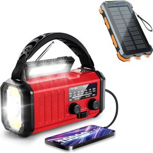 DreamGoods 10.000mAh Noodradio - Solar Opwindbaar - Solar Powerbank 10.000mAh - Denk Vooruit - Draagbare en Opwindbare Radio - Nood Radio - Noodradio dab Solar Opwindbaar