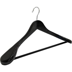 20x Zwarte houten kledinghanger met brede schouders en broeklat