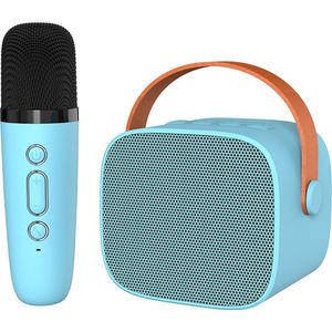 Woegel karaoke set A3 – met bluetooth, TF-kaart en stemvervormer – oplaadbare accu – draadloze micro – voor kinderen – blauw