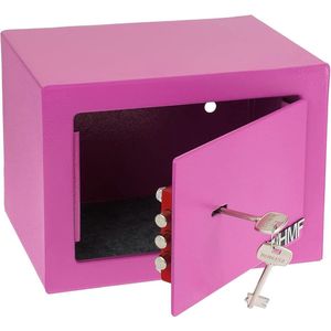 kluis klein met sleutel, meubelkluis, 23 x 17 x 17 cm, roze