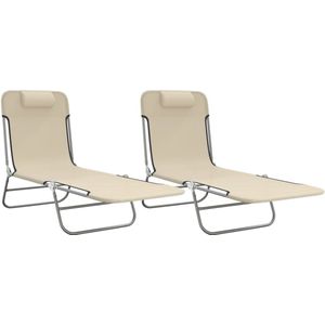 vidaXL Ligbedden - Set van 2 - Inklapbaar - Cremekleurig Ligbed - Tuinstoel - Lounge Chair - Relaxen - Terras