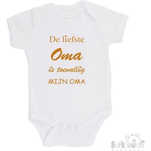 100% katoenen Romper ""De liefste oma is toevallig mijn oma"" Unisex Katoen Wit/tan Maat 62/68