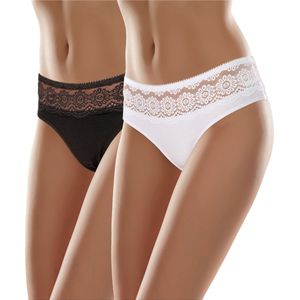 Merry Style Dames Slip Onderbroek - Katoen - Regular Taille - 2-Pack - MS-GAB-21-Panties-n-2P - (2Pack) Zwart/Wit - M