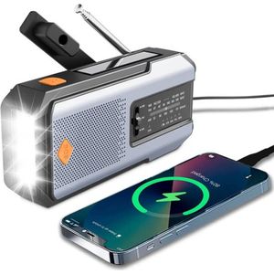Professionele Draagbare Noodradio - Radio - AM/FM/NOAA Weerradio - 3 LED Zaklamp - Solar & USB Oplaadbaar - Powerbank Functie - Ideaal voor Noodsituaties & Outdoor - GRIJS