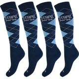STAPP Horse Paardrijsokken Ruit - 4 paar Ruitersokken - Marine / Lichtblauw / Jeans - Maat 35/38